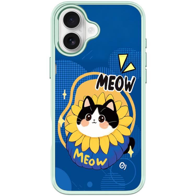 For iPhone 17 Adorable Little Blue Cat Pattern Magnetic Phone Case(Light Green)