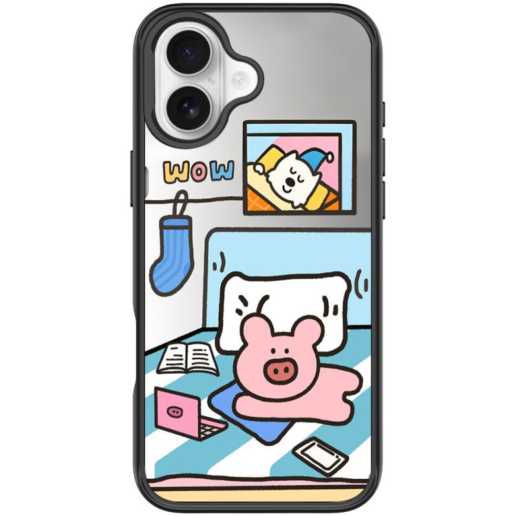 For iPhone 17 Adorable Little Pig Pattern Magnetic Phone Case(Black)