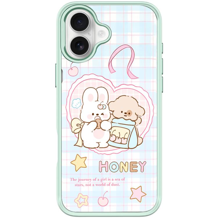 For iPhone 17 Adorable Love Rabbit Pattern Magnetic Phone Case(Light Green)