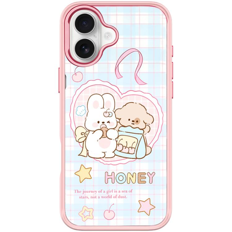 For iPhone 17 Adorable Love Rabbit Pattern Magnetic Phone Case(Pink)
