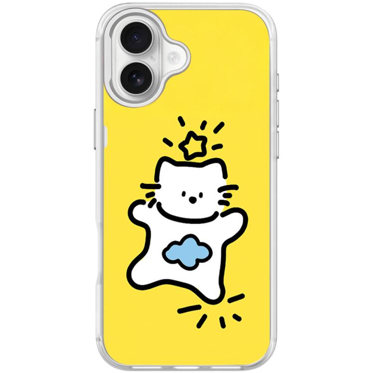 For iPhone 17 Adorable Stars Cloud Cat Pattern Magnetic Phone Case(Transparent White)
