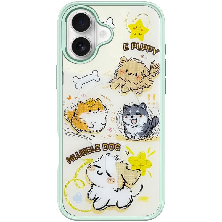 For iPhone 17 Adorable Whirlwind Dog Pattern Magnetic Phone Case(Light Green)