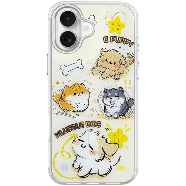 For iPhone 17 Adorable Whirlwind Dog Pattern Magnetic Phone Case(Transparent White)