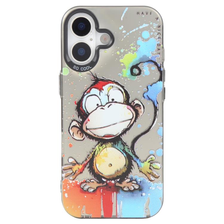 For iPhone 17 Animal Pattern Oil Painting Series PC + TPU Phone Case(Happy Monkey)
