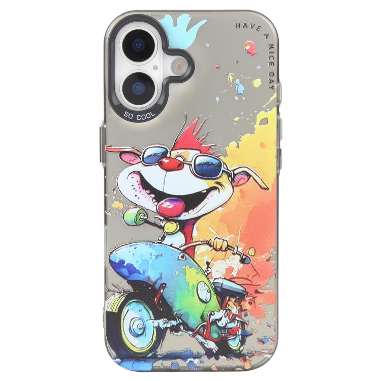 For iPhone 17 Animal Pattern Oil Painting Series PC + TPU Phone Case(Motorcycle Dog)
