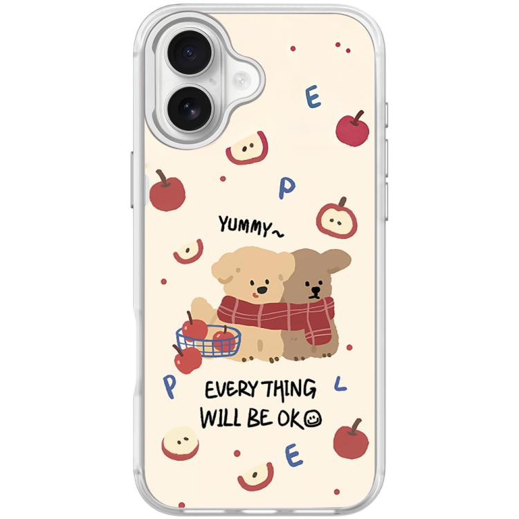For iPhone 17 Apple Dog Pattern Magnetic Phone Case(Transparent White)