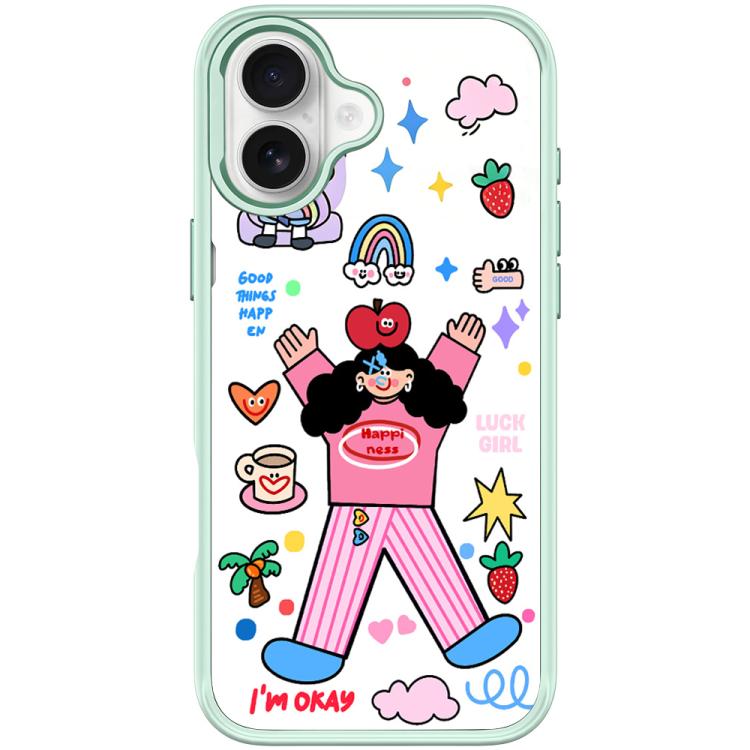 For iPhone 17 Apple Little Girl Pattern Magnetic Phone Case(Light Green)