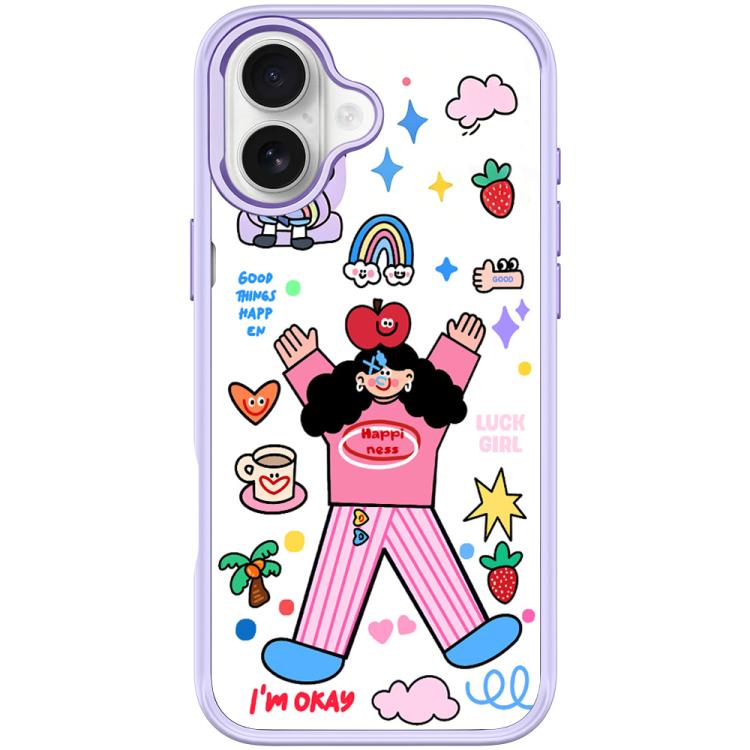 For iPhone 17 Apple Little Girl Pattern Magnetic Phone Case(Light Purple)