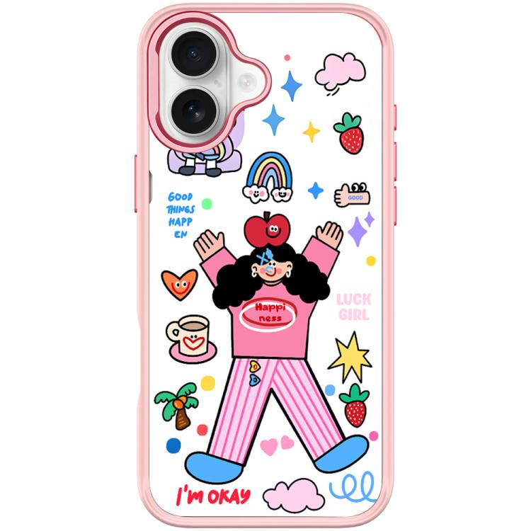 For iPhone 17 Apple Little Girl Pattern Magnetic Phone Case(Pink)