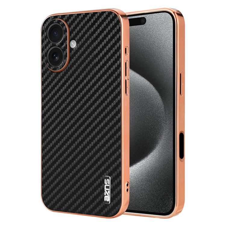 For iPhone 17 AZNS Electroplated Edge Carbon Fiber Texture Phone Case(Black)