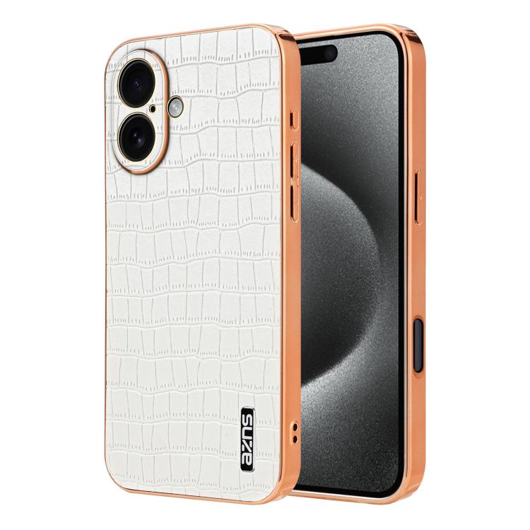 For iPhone 17 AZNS Electroplated Frame Crocodile Texture Full Coverage Phone Case(White)
