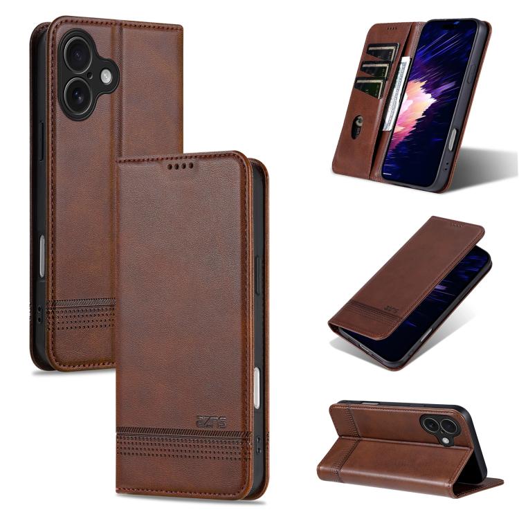 For iPhone 17 AZNS Magnetic Calf Texture Flip Leather Phone Case(Dark Brown)