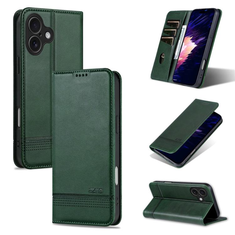 For iPhone 17 AZNS Magnetic Calf Texture Flip Leather Phone Case(Dark Green)