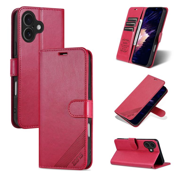 For iPhone 17 AZNS Sheepskin Texture Flip Leather Phone Case(Red)
