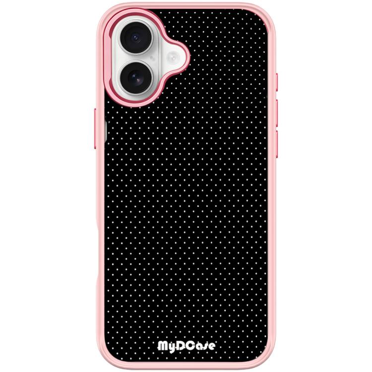 For iPhone 17 Black Dots Pattern Magnetic Phone Case(Pink)