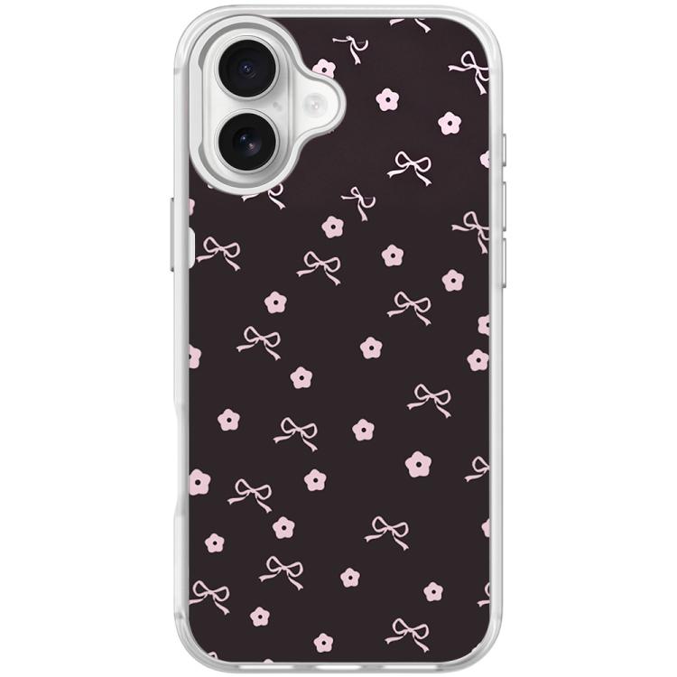 For iPhone 17 Bow Flower Pattern Magnetic Phone Case(Transparent White)