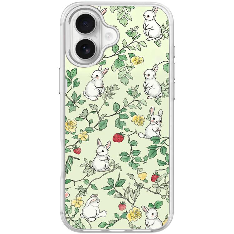 For iPhone 17 Branch Rabbit Pattern Magnetic Phone Case(Transparent White)