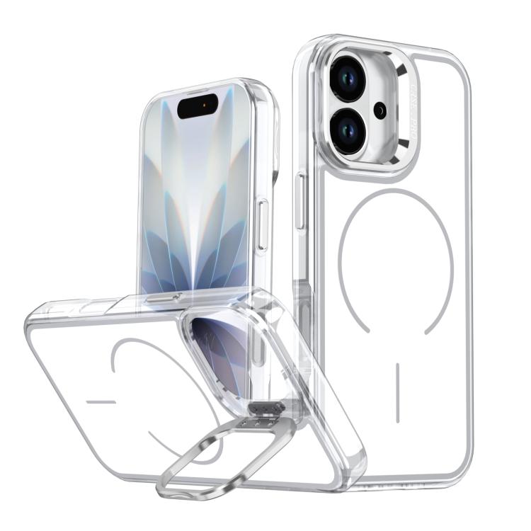 For iPhone 17 Bright Color Blocking Camera Bracket Magnetic Phone Case(White)