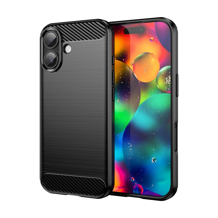For iPhone 17 Brushed Texture Carbon Fiber TPU Phone Case(Black)