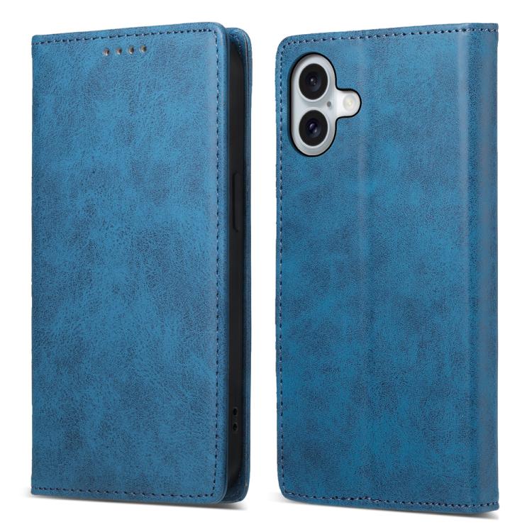 For iPhone 17 Business Solid Color Magnetic RFID Leather Phone Case(Blue)