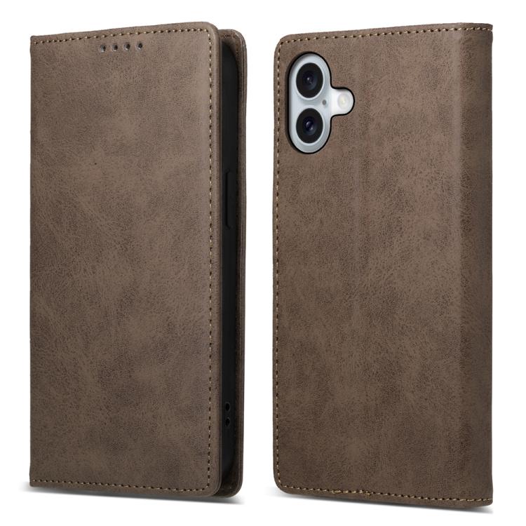 For iPhone 17 Business Solid Color Magnetic RFID Leather Phone Case(Brown)