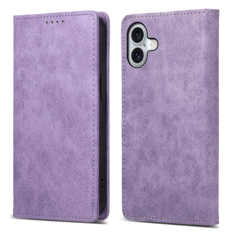 For iPhone 17 Business Solid Color Magnetic RFID Leather Phone Case(Purple)
