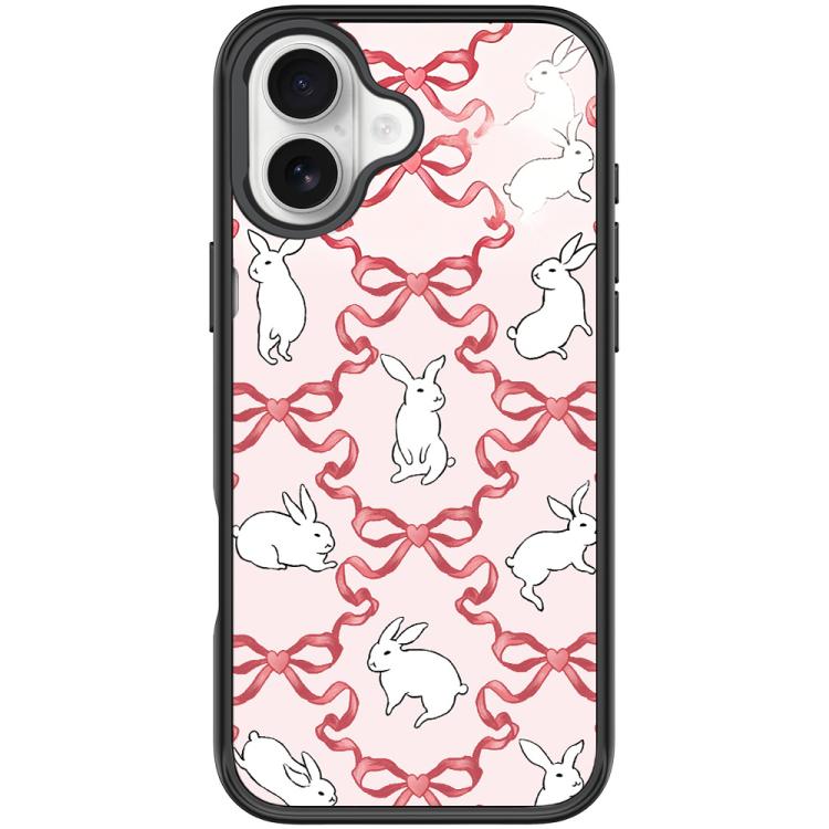 For iPhone 17 Butterfly Knot White Rabbit Pattern Magnetic Phone Case(Black)