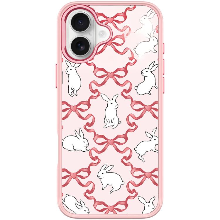For iPhone 17 Butterfly Knot White Rabbit Pattern Magnetic Phone Case(Pink)