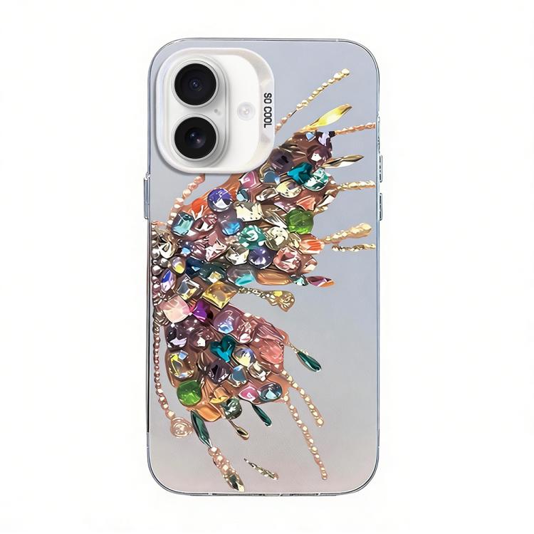 For iPhone 17 Butterfly Pattern Silver Plating PC Hybrid TPU Phone Case(Colorful Gems)