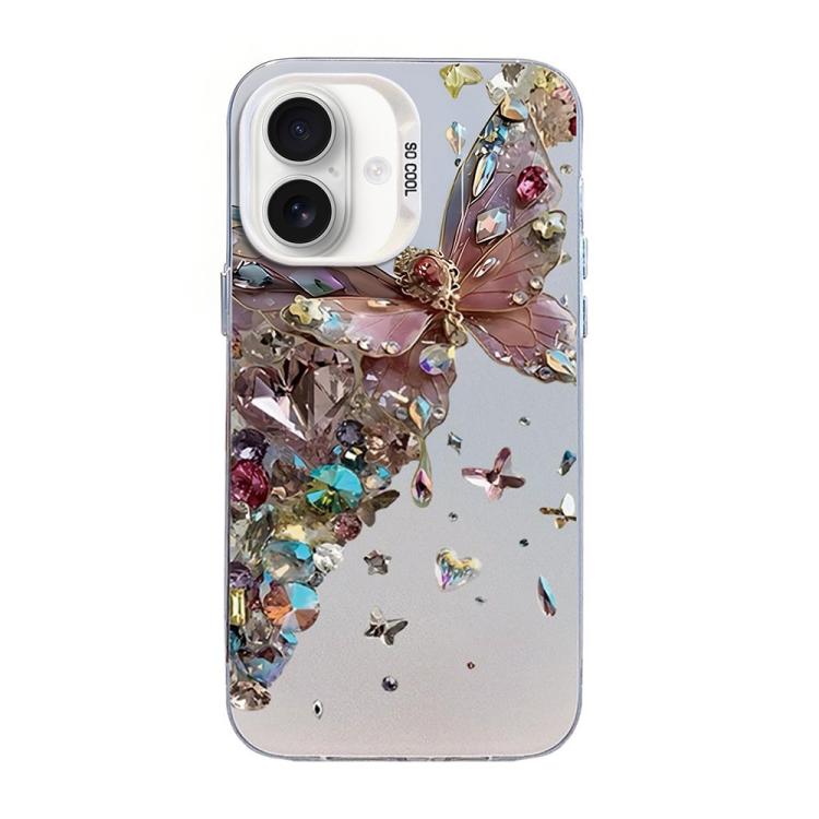 For iPhone 17 Butterfly Pattern Silver Plating PC Hybrid TPU Phone Case(Diamond Pink)