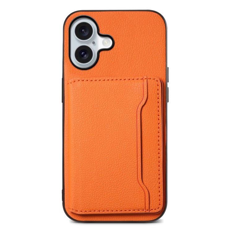 For iPhone 17 Calf Texture Card Bag Design Full Coverage Phone Case(Orange)