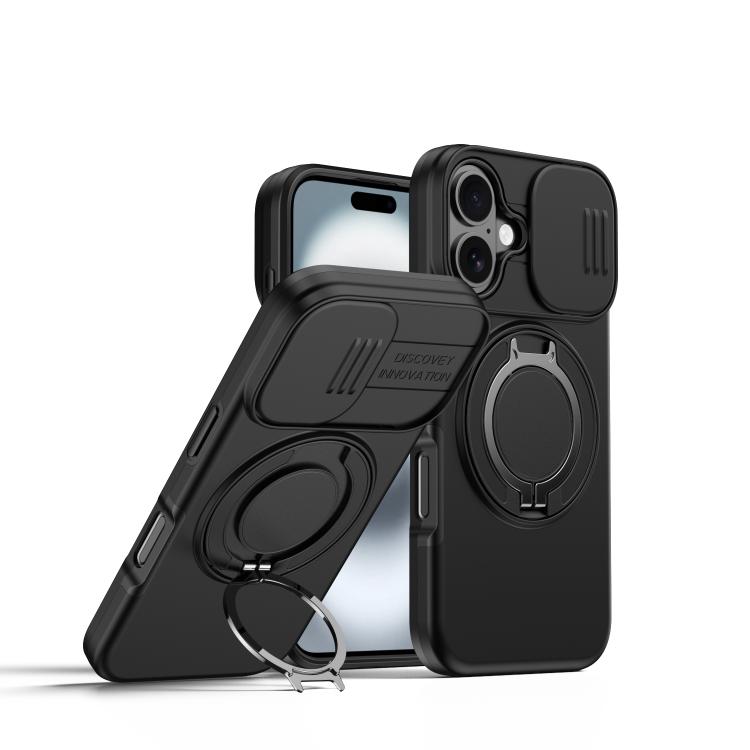 For iPhone 17 Camera Sliding Shield Magnetic Rotation Holder Phone Case(Black)