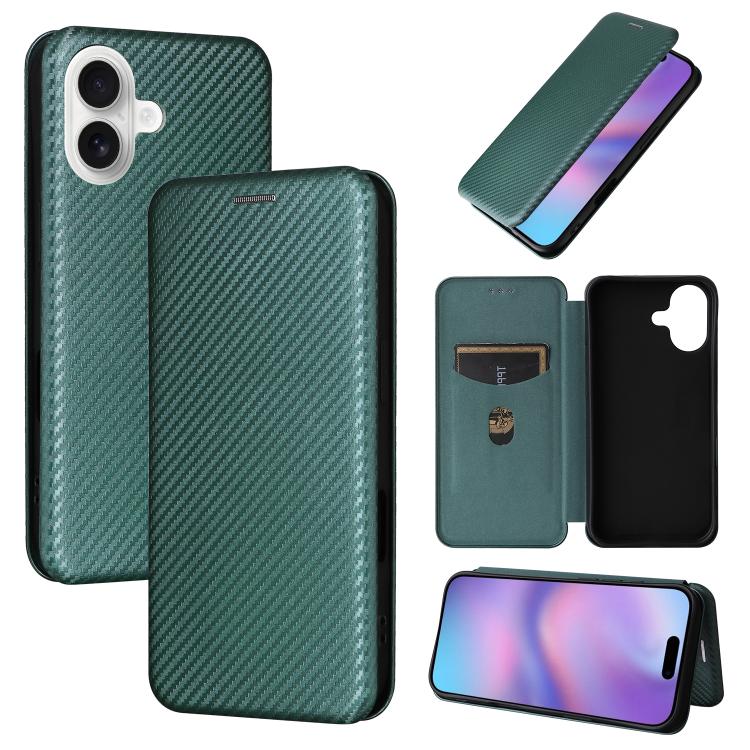 For iPhone 17 Carbon Fiber Texture Flip Leather Phone Case(Green)