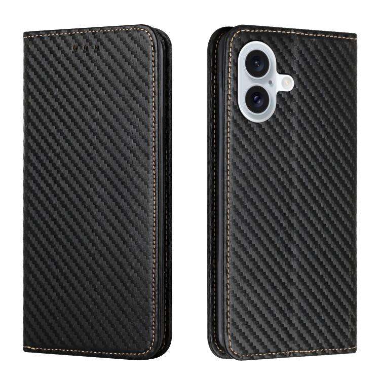 For iPhone 17 Carbon Fiber Texture Magnetic Flip Leather Phone Case(Black)