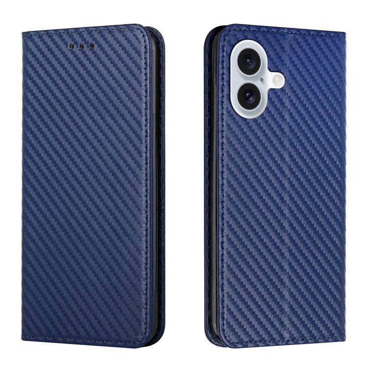 For iPhone 17 Carbon Fiber Texture Magnetic Flip Leather Phone Case(Blue)