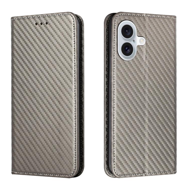 For iPhone 17 Carbon Fiber Texture Magnetic Flip Leather Phone Case(Grey)
