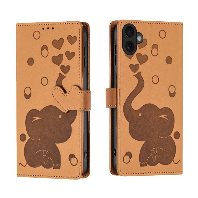 For iPhone 17 Cartoon Elephant Embossed Leather Phone Case(Yellow)