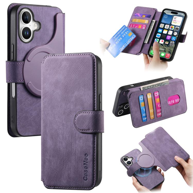For iPhone 17 CaseNeo MagSafe RFID Anti-theft Retro Leather Phone Case(Purple)