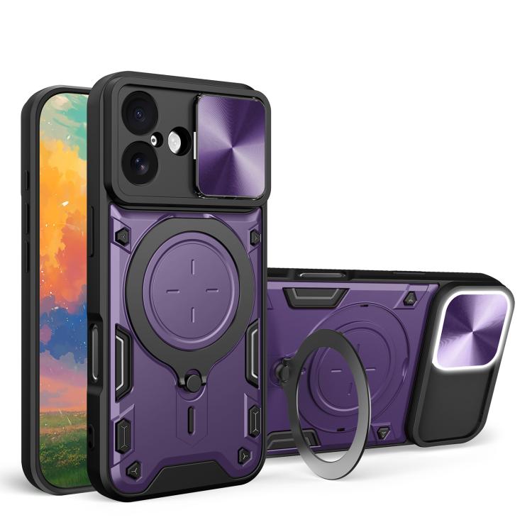 For iPhone 17 CD Texture Sliding Camshield Magnetic Holder Phone Case(Purple)