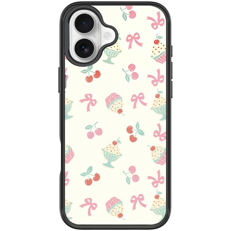 For iPhone 17 Cherry Cake Pattern Magnetic Phone Case(Black)