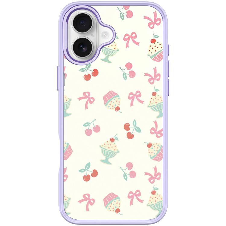 For iPhone 17 Cherry Cake Pattern Magnetic Phone Case(Light Purple)