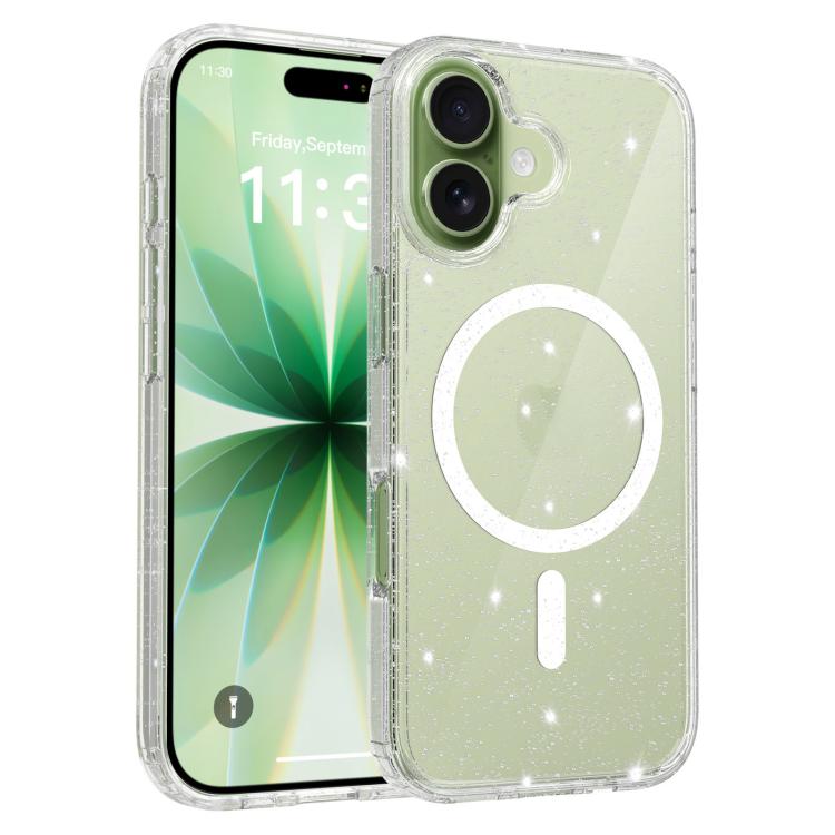 For iPhone 17 Clear Glitter Magnetic PC Hybrid TPU Phone Case(Transparent)