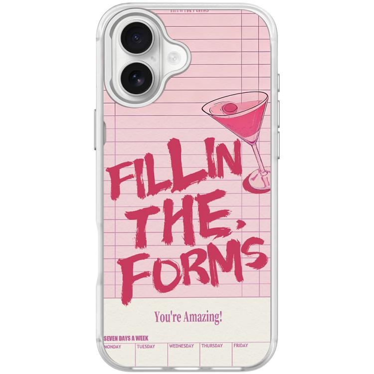 For iPhone 17 Cocktail and Text Pattern Magnetic Phone Case(Transparent White)