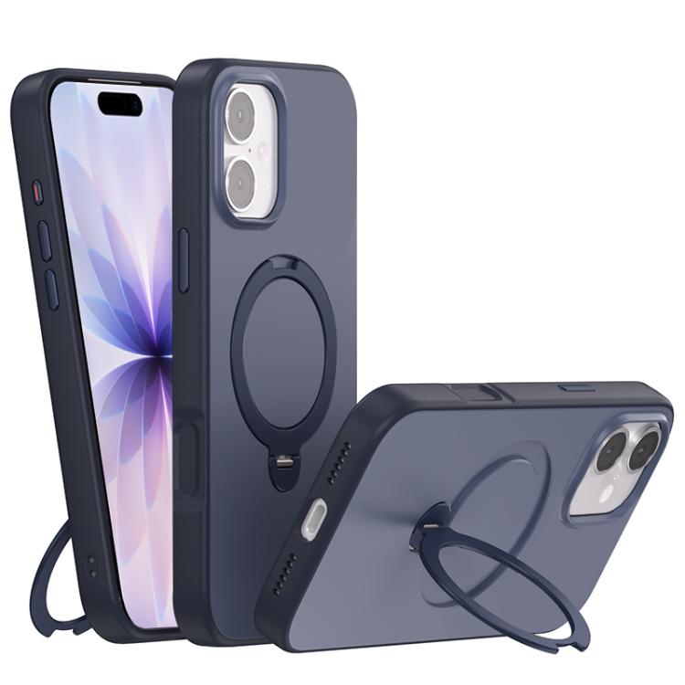 For iPhone 17 Contrast Color Rotation Holder Magsafe Phone Case(Blue)