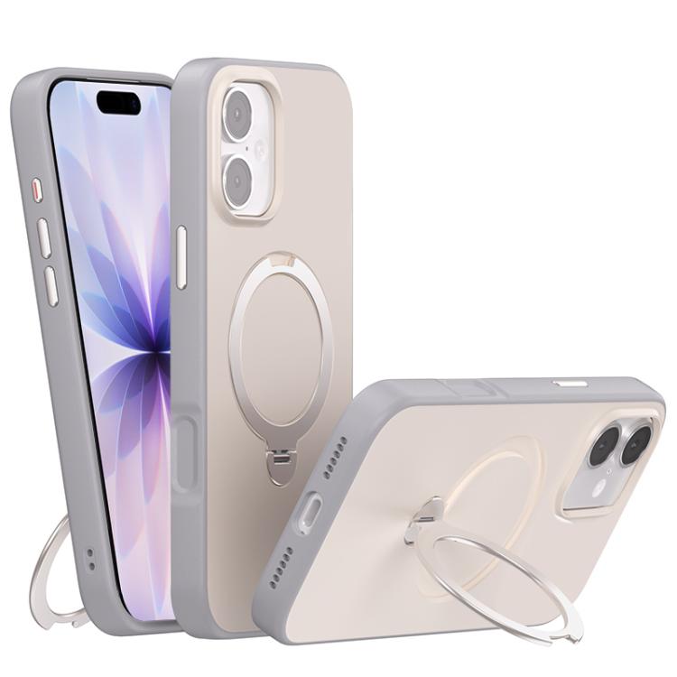For iPhone 17 Contrast Color Rotation Holder Magsafe Phone Case(Grey)