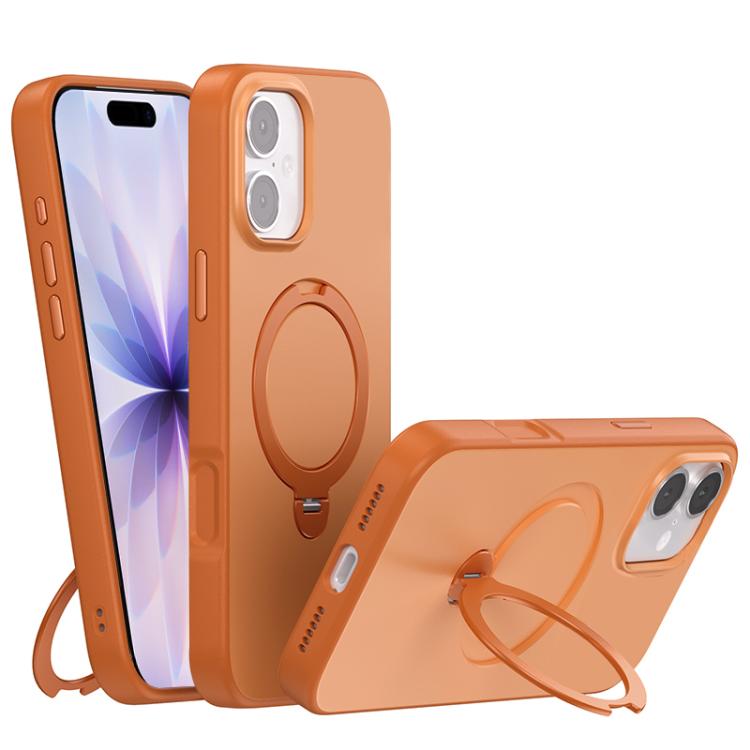 For iPhone 17 Contrast Color Rotation Holder Magsafe Phone Case(Orange)
