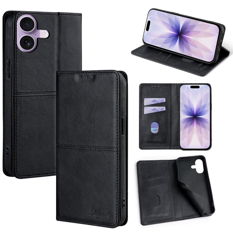 For iPhone 17 Cow Texture Magnetic Leather Phone Case(Black)