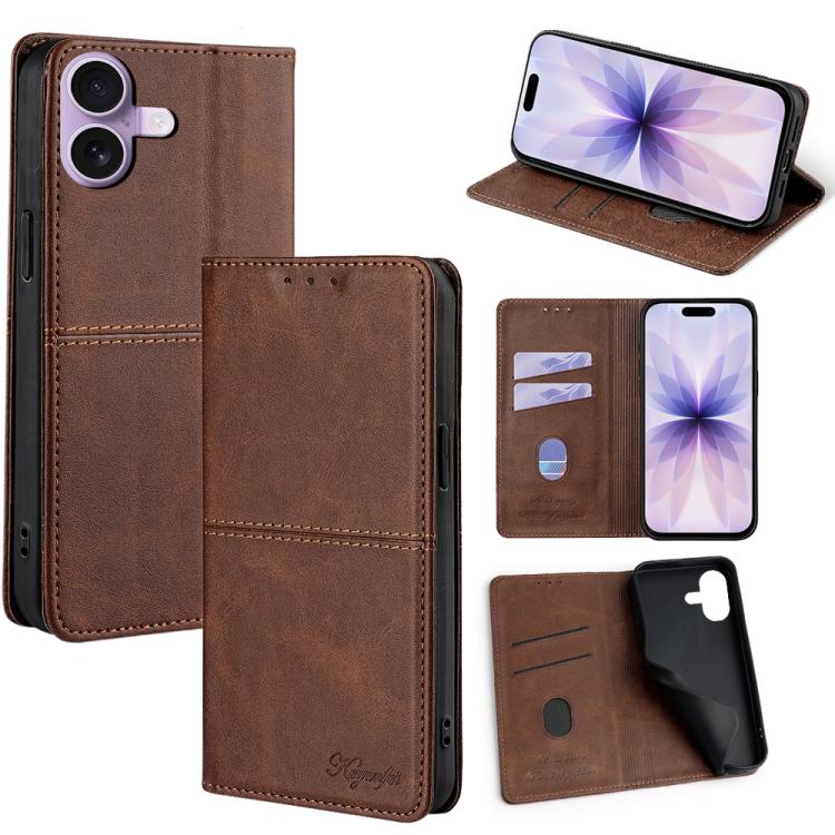 For iPhone 17 Cow Texture Magnetic Leather Phone Case(Dark Brown)