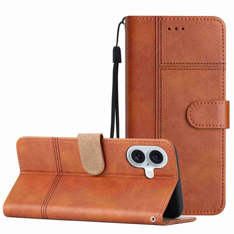 For iPhone 17 Cowhide Texture Stitching Leather Phone Case(Brown)