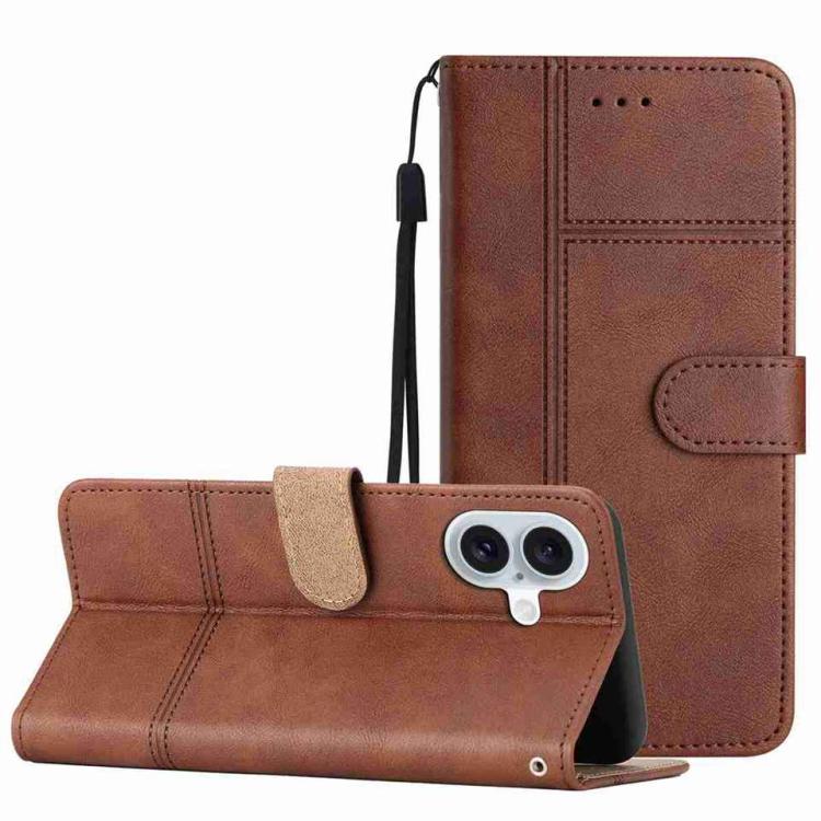 For iPhone 17 Cowhide Texture Stitching Leather Phone Case(Coffee)